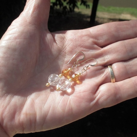 Crystal Pearl 14K Gold Plated Earrings Handmade - Picture 4 of 6